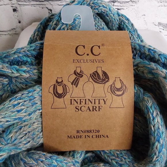 'C.C BEANIE 'INFINITY' SCARF MARBLED TEAL FULL WRAP - Picture 7 of 15